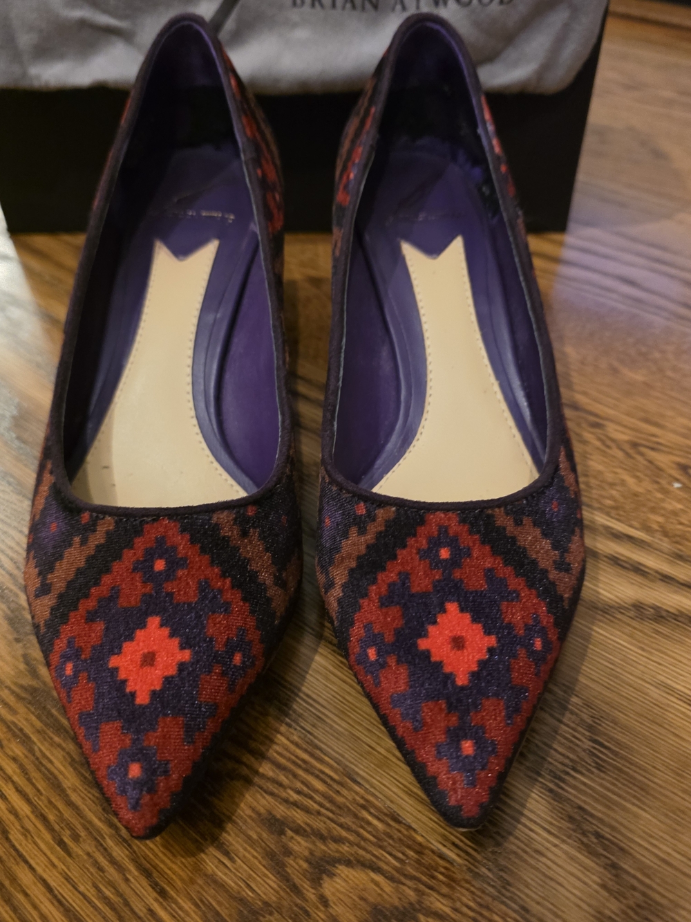 Brian Atwood Red & Navy Pointed Toe Flats